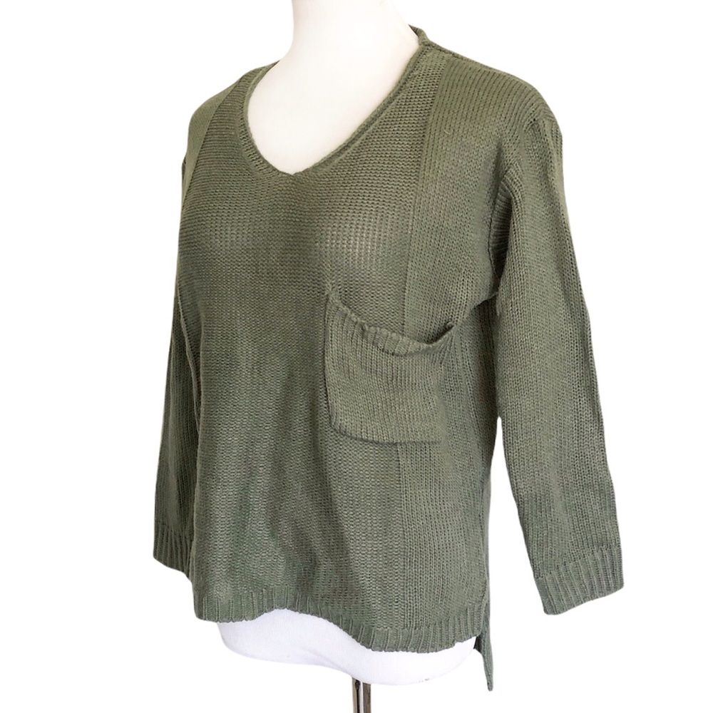BOXY OLIVE GREEN BOHO Factory Distressed Boxy V Neck Sweater Sage Green …